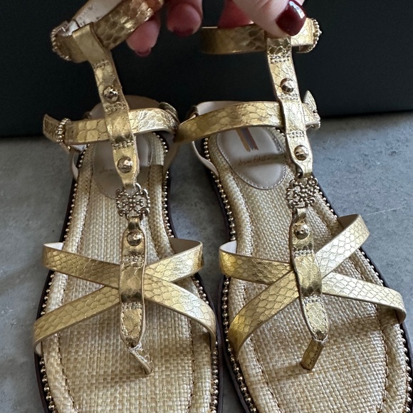 Sam Edelman Talya Ankle Strap Sandal in Gold Size 7 - Picture 1 of 5